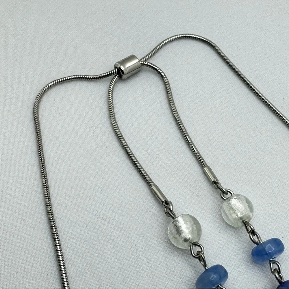 Silver Tone Reversible Pendant Necklace Adjustable Bolo Bead Chain Statement